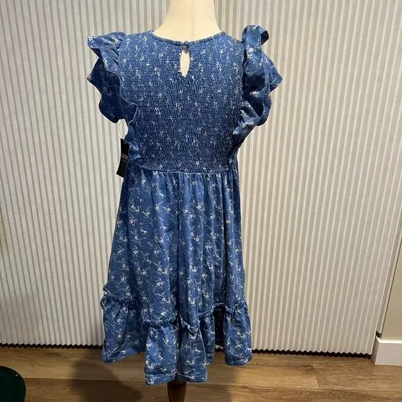 POLO RALPH LAUREN Girls' Floral Smocked Cotton Jersey Dress Size XL